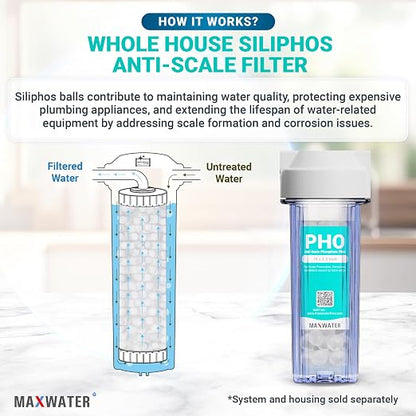 10" inch 1 Stage Whole House Standard Anti-Scale Water Filter System, Clear Housing w/Phosphate Anti-Scale Water Filter, Good for Well Water/Boiler Water (1 Stage Anti Scale)