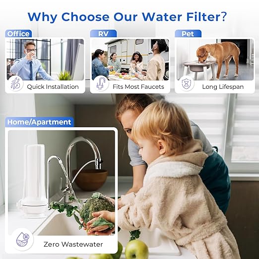 iSpring CKC1-PF 2.5" x 10" Countertop Water Filter, SGS-Tested Filter, Reduces PFAS, Chlorine, Odors - Easy Installation, Fits Most Faucets, Up to 12 Months, White (1 Filter Included)