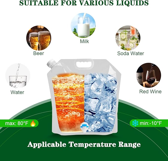 Cooltto Premium Collapsible Water Container Bag, BPA Free Food Grade Clear Plastic Storage Jug, No-Leak Freezable Fold-able Water Bottle for Camping, Hiking, Backpacking, Emergency