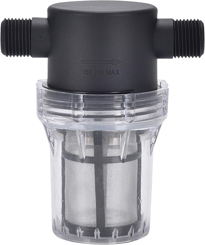 1/2'' 80 Mesh Male Water Filter, Twist-On Pipe Strainer | Nylon PA66 Cover, PC Bowl, 304 Stainless Screen