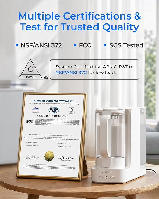 Waterdrop C2SL Reverse Osmosis Water Filter Countertop, Mineral RO System | 7-Stage RO Water Filtration System with Autofill Glass Pitcher, NSF/ANSI 372 Certified, 3:1 Pure to Drain, Compact Design