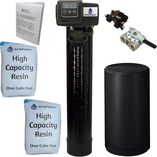 AFWFilters 2 cubic Foot (64k) Whole Home Water Softener with High Capacity Resin, 3/4" Stainless Steel FNPT Connection, and Black Tanks