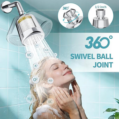 SR SUN RISE 2-IN-1 Filtered Shower Head & Shower Filter with 20-Stage Cartridge – High Pressure Shower Head & Hard Water Softener, Removes Chlorine for Healthier Skin and Hair（ 3 Inch, Chrome, NSF）