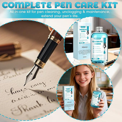 Fountain Pen Cleaner, Highly Efficient Rinsing, Long-Lasting Care, 6.67 Oz | Fountain Pen Cleaning Kit, Includes Complete Set of Tools, Won't Damage the Nib, Extends the Lifespan of Your Fountain Pen