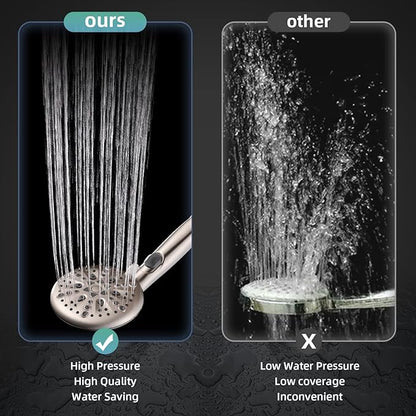 Cobbe 9-Function Shower Head with Built-in Power Spray, 1.8 GPM Water Saving ON/OFF Toggle Switch, High Pressure Handheld Showerhead with 1-Click Pause Button, Brass Bracket & 6ft Hose, Brushed Nickel