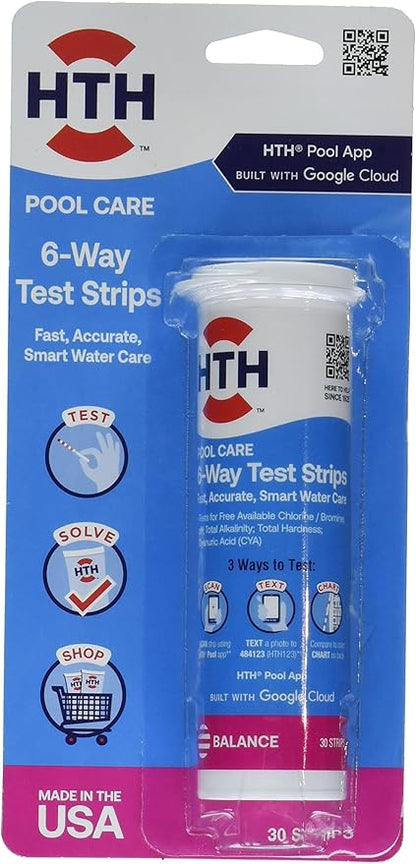 HTH 1276 Swimming Pool Care 6 Way Test Strips, Swimming Pool Water Chemical Tester, 30 Strips