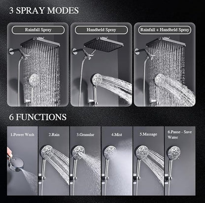 Tandem Shower Head with Filters-14'' Rainfall ShowerHead,Filtered Power Wash Handheld for Hard Water,High Pressure Output, Reduces Dry Itchy Skin, Improves Condition of Your Body, Hair