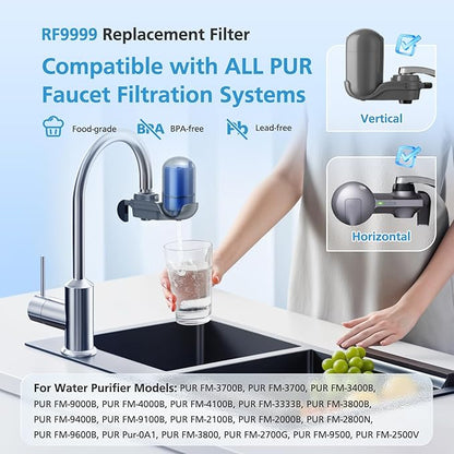 6 Pack RF9999 Faucet Mount Replacement Filter For ALL PUR/PUR PLUS Faucet Filtration Systems, 3-in-1 Powerful & Natural Mineral Filtration, Lead Removal, 18-Month Value, Blue, *NSF Certified