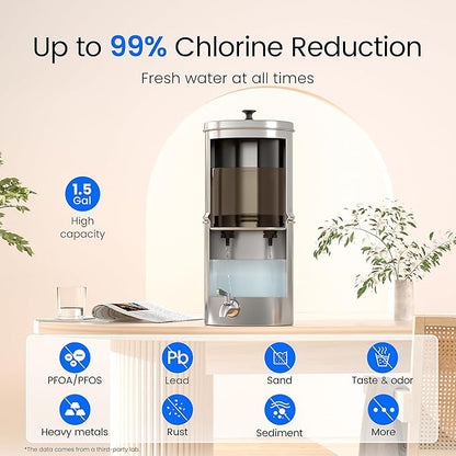Waterdrop TK15-A Water Filtration System, NSF/ANSI 42&372 Certified Black Carbon Filters, Reduce Lead and Up to 98% Chlorine, Gravity Water System for Home, Travel, Camping, Emergencies, 1.5G