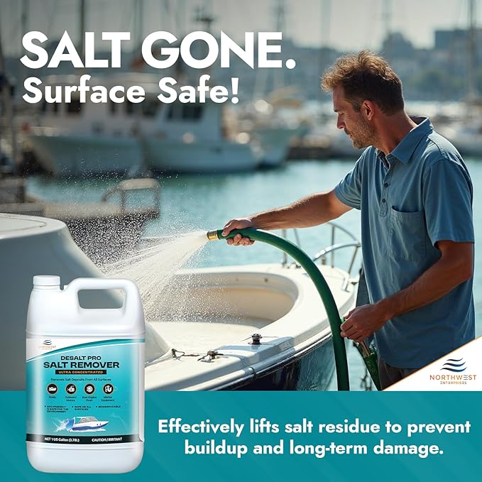 NORTHWEST ENTERPRISES Salt Remover Concentrate that Rinses Salt Off from Boats, Vehicles, Trailers, Engines and More - DeSaltPro Neutralizer - Salt Gone (1 Gallon)