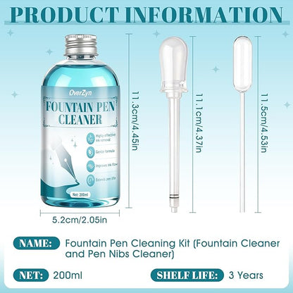 Fountain Pen Cleaning Kit, Fountain Cleaner with Pen Nibs Cleaner High-Efficiency Flushing Improve Cleaning Efficiency Prevent Clogging Extend The Life of Your Fountainpen, 6.67 oz