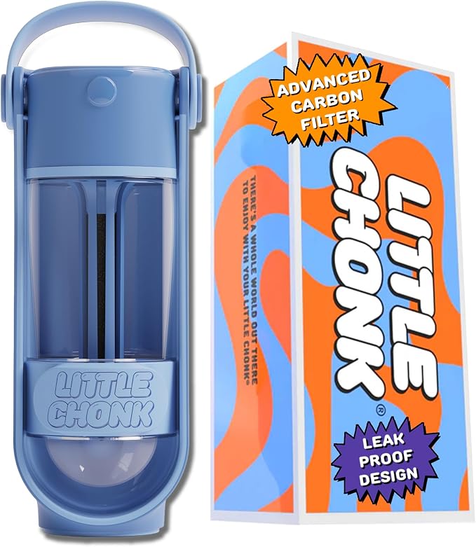 Lil Gulp Dog Water Bottle 15 Fl oz Filtered Portable Travel Bottle (Blue) | Advanced Carbon Filtration for Safe Filtered Water on the Go, BPA-Free, Leak-Proof, Retractable Spout, Walks, Hiking, Camping