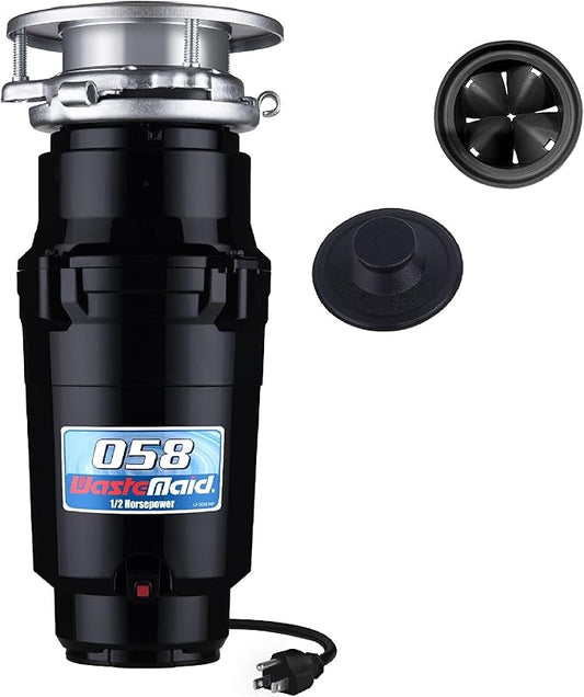 Waste Maid 10-US-WM-058-3B Garbage Disposal Anti-Jam Stainless Steel Food Waste Grinding System, 1/2 HP Economy, Black