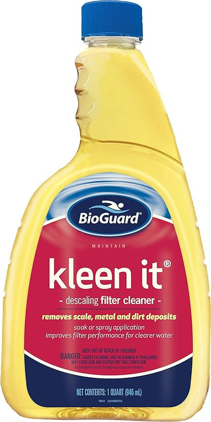 BioGuard Kleen It Filter Cleaner, 1 Quart, Pack of 2, Descaling Formula for Improved Filter Performance and Clearer Water