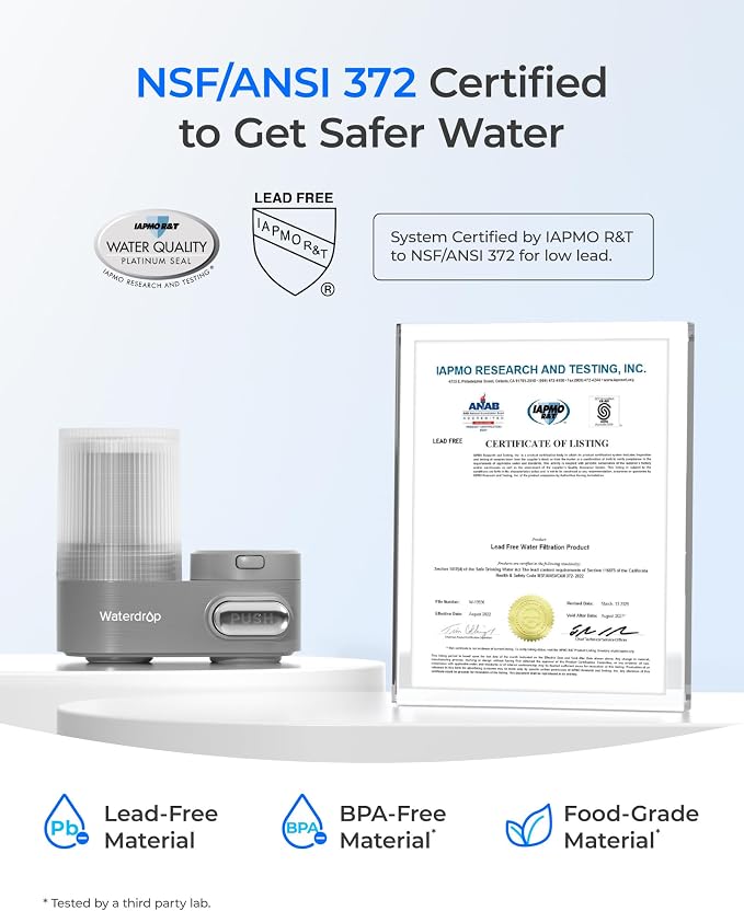 Waterdrop FC-07 Water Filter for Sink Faucet, Visible Filter Housing | Reduces Chlorine, Faucet Mount Water Purifier, NSF Certified Tap Water Filter for Kitchen Sink, 320 Gallon Long Life