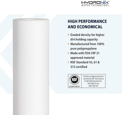 Hydronix SDC-25-2005 Whole House, RO Systems or Commercial Use Sediment Water Filter Cartridge 2.5" x 20" - 5 micron (PACK OF 4)