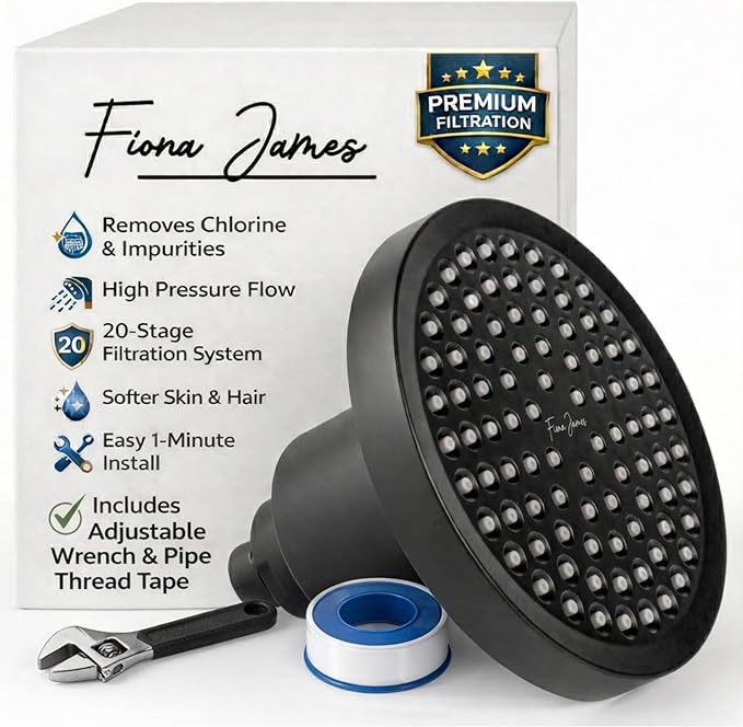 Filtered Shower Head for Hard Water – High Pressure Showerhead with 20-Stage Filter – Removes Chlorine & Heavy Metals – Improves Skin & Hair – Easy Install, Black