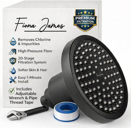 Filtered Shower Head for Hard Water – High Pressure Showerhead with 20-Stage Filter – Removes Chlorine & Heavy Metals – Improves Skin & Hair – Easy Install, Black