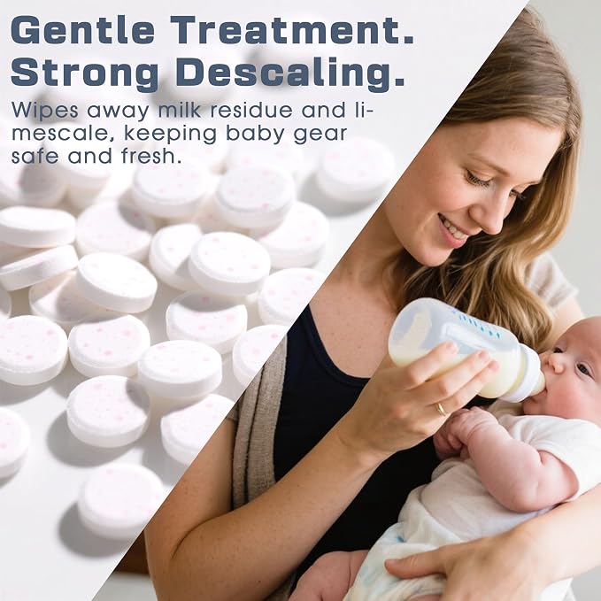 xcivi 40 Count Descaling Tablets for Momcozy, Baby Brezza Bottle Washer | Compatible with Momcozy/Baby/Brezza/GROWNSY Bottle Washer, Descaling Tablets for Milk & Limescale Removal, Natural Non-toxic