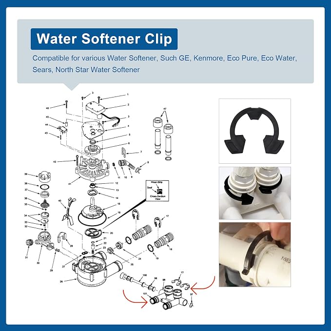 1" Water Softener Clips 7337589 Fit for GE/Kenmore Eco-Pure Eco-Water Sears North Star Water Softener, Replacement Kit 7089306 (4/pack)