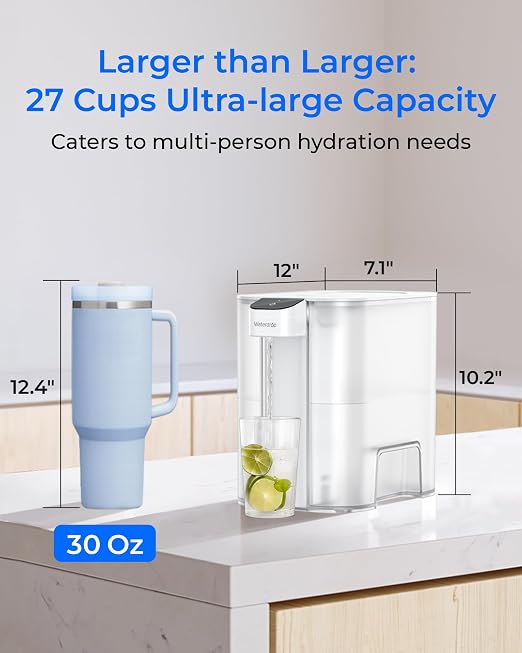 Waterdrop ED04W-L Mega Electric Water Filter Dispenser, Large 27-Cup, White | 200-Gallon Rechargeable Instant System, NSF/ANSI 42&53&401&372, Reduce PFOA/PFOS, Lead, Chlorine, Does not Lower TDS