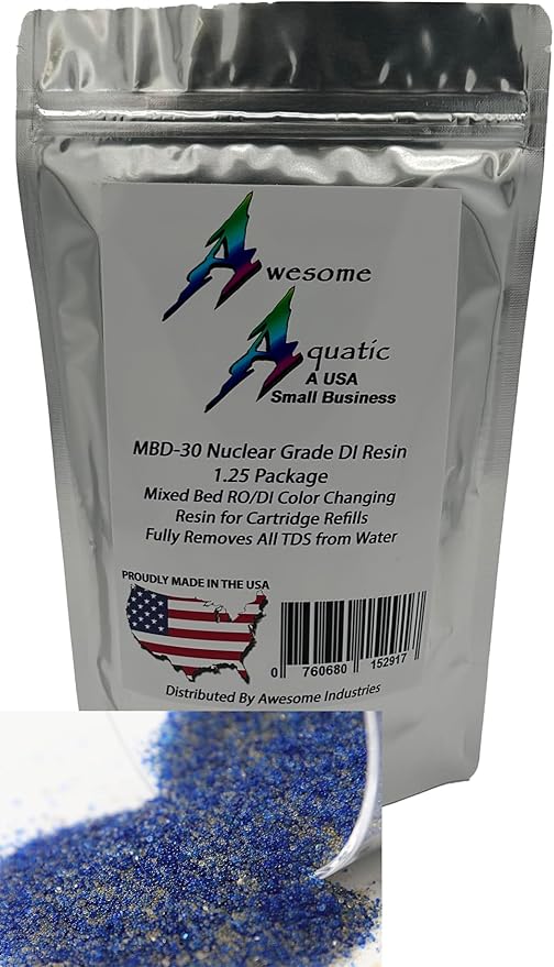 Awesome Aquatic Mixed Bed DI Resin 1.25 lb Resintech MBD-30 Nuclear Grade Color Changing DI Resin Deionization RO/DI 10" Filter Cartridge Refill (1.25 lb)