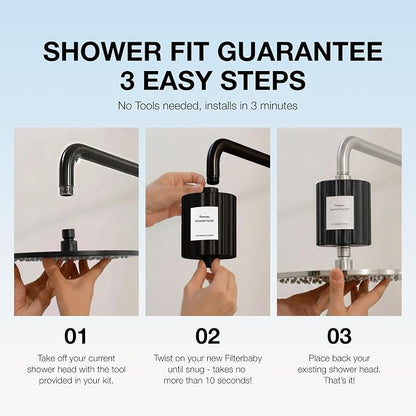 Filterbaby Signature Shower Filter, Sensitive Skin & Hair, Expert Developed | Lab Tested to Reduce up to 99% Chlorine & Chloramine, Reduce Common Water Impurities, Strong Water Flow, Easy Install, Black