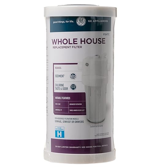 GE FXHTC Whole House Water Filter,Replacement for Water Filtration System,NSF Certified: Reduces Chlorine, Sediment, Rust,Other Impurities,Replace Every 3 Months for Best Results,1 Filter (Pack of 4)