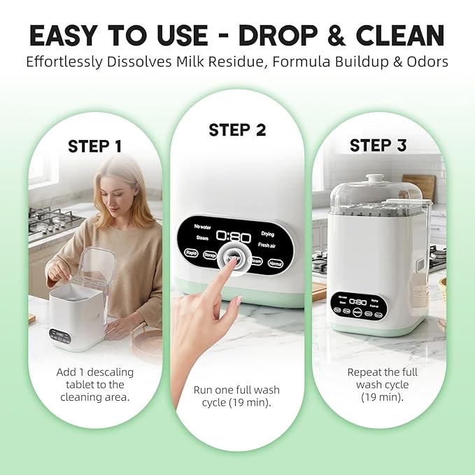 Descaling Tablets for Bottle Washer, 24 Count – Universal Fit Most Bottle Washer Models – Effective for Removing Milk & Limescale, Works with Washer, Warmer, Sterilizer & Formula Maker