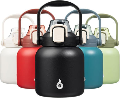BJPKPK Insulated Water Bottles with Straw, 27 oz Cute Water Bottles with Handle, BPA Free Stainless Steel Metal Jug, Easy Carry Flasks for Men & Women, Black
