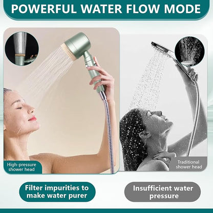 2026Version Turbocharged High Pressure Filtered Shower Head with Handheld & Outlet Soft Brush - 6 Spray Modes, 5-Stage Filtration System, 59" Hose - Chlorine & Hard Water Filter (8 filter cartridges)