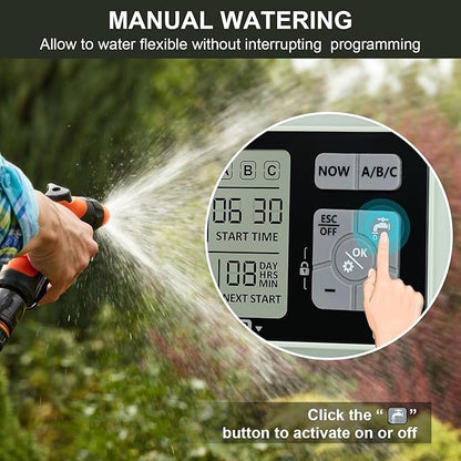 Watering Timer 3 Zone, Sprinkler Timer, Programmable Garden Outdoor Hose Faucet Timer with Rain Delay, Auto & Manual Watering System,Water Hose Irrigation Timers 3 Outlet for Garden