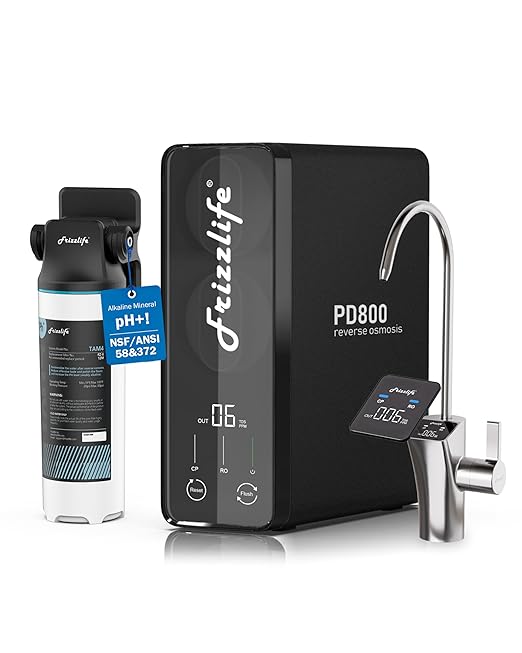 Frizzlife 800GPD Reverse Osmosis Water Filter, NSF/ASNI 58&42&372 Standard, Alkaline Mineral pH+ Tankless Reverse Osmosis System, 9-Stage Under Sink RO, 2:1 Pure to Drain, Smart Faucet, PD800-N