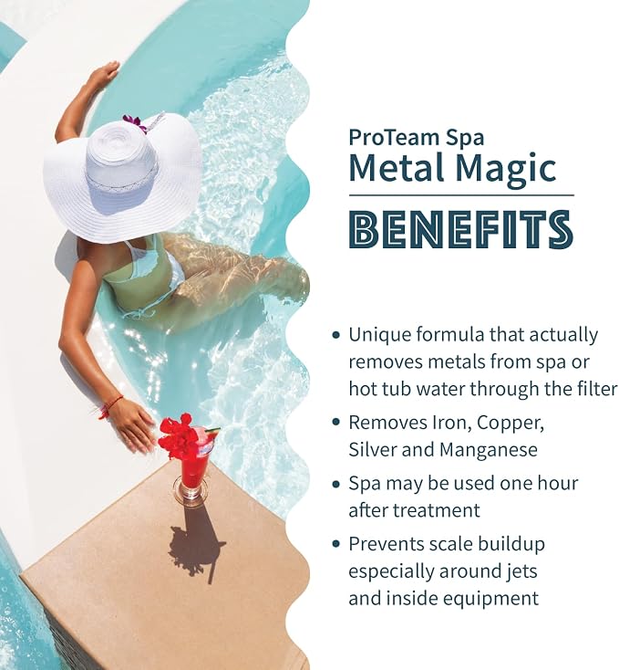 Proteam Spa Metal Magic - Spa Metal Remover for Hot Tub with SplashWiz Hot Tub Chemicals Care Guide - Made in USA (1 qt) (2 Pack)