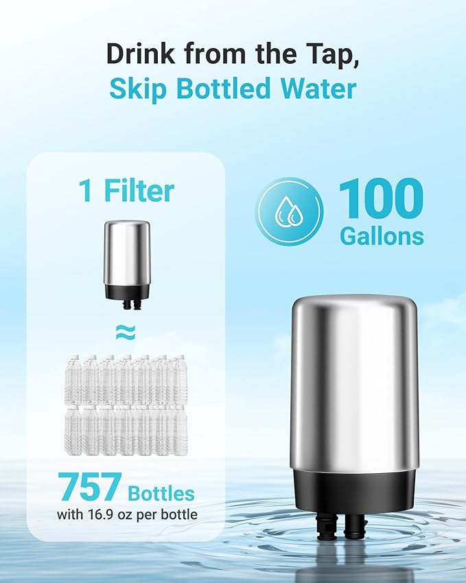 AQUA CREST 7027S Faucet Water Filter, Replacement for Brita® Filter, Brita® 36311 On Tap Water Filtration System, FR-200, FF-100, 100 Gallons, Chrome, 4 Pack