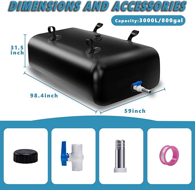 GHOSOONE 3000 L/800 Gal Water Bladder Tank, Foldable Portable Water Storage Container, Emergency Water Bag for RV, Truck Bed, Fire Prevention, Drought Resistance, Black