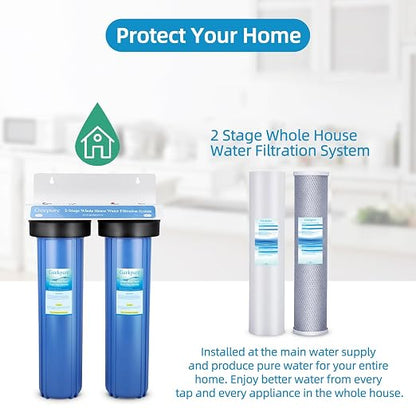 Geekpure 2 Stage Whole House Water Filter System-1" NPT Brass Port | with 20-Inch Big Size Blue Housing, 4.5"x20" PP and Carbon Filters