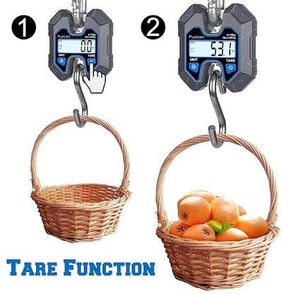 Fuzion Hanging Scale 440lb/200kg, Mini Crane Scale w/Stainless Steel Hook | No Setup Required, Hold/Tare Function, Large Display, Digital Hanging Scales for Weighing Animals, Hays, Fish, Travel Luggage