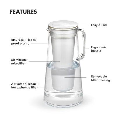 LifeStraw Home – Water Filter Pitcher, 10-Cup, Stormy Blue, BPA Free Designed for Everyday Protection Against Bacteria, parasites, microplastics, Lead, Mercury, PFAS and a Variety of Chemicals