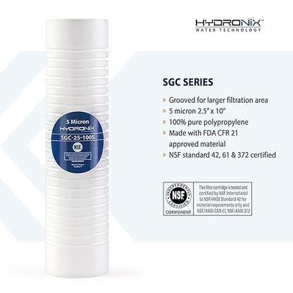 Hydronix SGC-25-1005 Sediment Grooved Water Filter Cartridge 2.5" x 10" 5 Micron - Replaces AP110