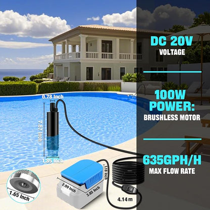 Water Transfer Pump Compatible with Makita 18V Battery, 635GPH 12V Submersible Water Pump with Sediment Filters, for Pool Draining, Garden, Pond, Deep Well (Tool Only)