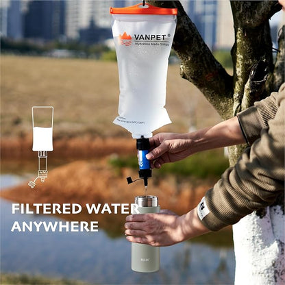 VANPET Upgrade Water Bag 2L Compatible with Sawyer Squeeze Water Filter, Durable TPU Material, BPA & PVC Free Squeeze Pouch, Collapsible Hydration Canteens for Camping Hiking Cycling (1 Pc)