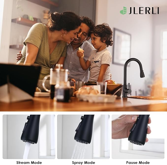 Kitchen Faucet with Pull Down Sprayer, Matte Black High Arc Single Handle Bar Sink Faucet, Stainless Steel, 3 Mode, Grifos para Fregaderos de Cocina