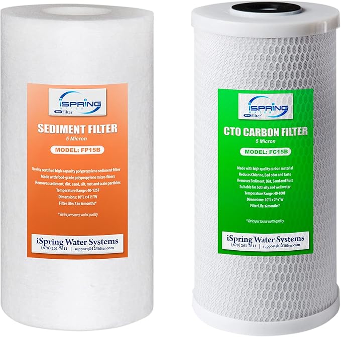 iSpring WGB21B 2-Stage Whole House Water Filtration System, with 10" x 4.5" Sediment CTO & F2WGB21B Whole House 4.5"x10" Water Filtration High Capacity Sediment and CTO Carbon Block
