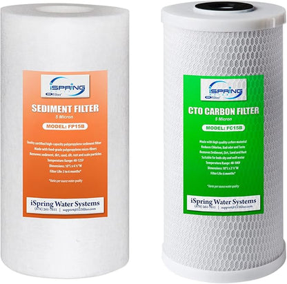 iSpring WGB21B 2-Stage Whole House Water Filtration System, with 10" x 4.5" Sediment CTO & F2WGB21B Whole House 4.5"x10" Water Filtration High Capacity Sediment and CTO Carbon Block