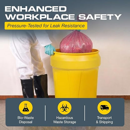 Eagle Plastic Drum, 30 Gallon Drum, DOT Compliant, Made in USA, Yellow | High-Density-Polyethylene Construction, Open Head Lab Pack Drum, Metal Lever-Lock Lid, Hazardous Material Storage, Transport