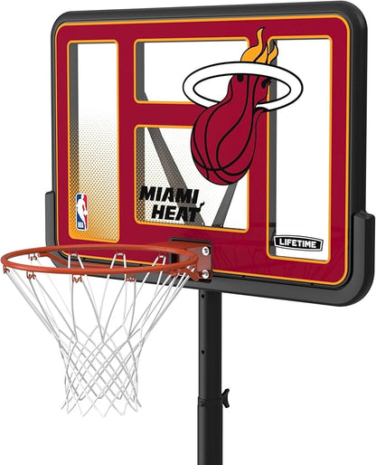 Lifetime NBA Miami Heat Portable Basketball Hoop, Adjustable Height 7.5-10 Ft, 44 Inch Shatterproof Fusion Backboard, Base with Wheels