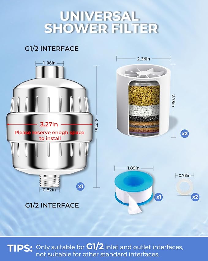30 Stage VeoryFly Shower Filter with Vitamin C, Showerr Fiter for Hard Water, High Output Water with 2 Replaceable Fillter Cartridges, Water Softener Filter to Remove Chlorine