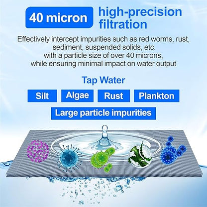Spin Down Sediment Filter, 3/4 Inch Brass Whole House Pre-Filter | for Well Water & Tap Water, 40/200/500 Micron Reusable Stainless Steel Mesh, 1" MNPT + 3/4" FNPT BPA-Free Brass