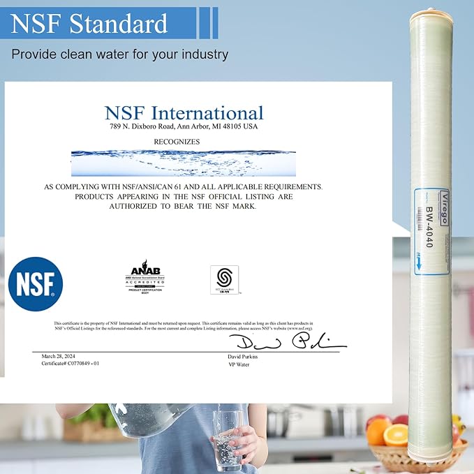 BW-4040, 4" x 40" RO Membrane for Desalination of Brackish Water, 99.5% Desalination Rate, 2400 GPD, 2000-5000PPM, BW-4040 Reverse Osmosis Membrane for Groundwater, Municipal, NSF Certified